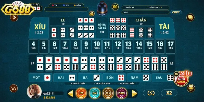 Cá cược tài xỉu bộ ba tại cổng game Go88