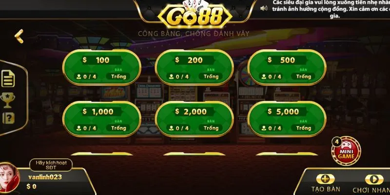 Chơi game bài tiến lên miền Nam tại Go88