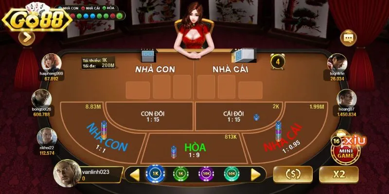 Cược gấp đôi tiền sau mỗi ván bài baccarat Go 88