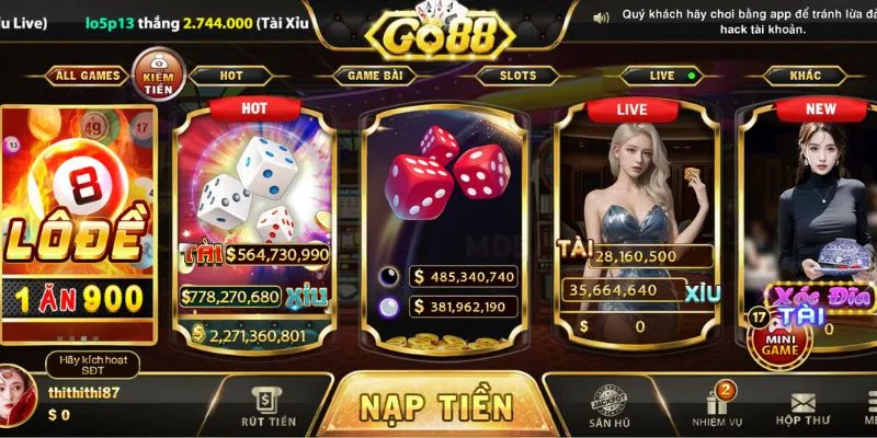 Game tài xỉu đổi thưởng Go88 an toàn và bảo mật cao