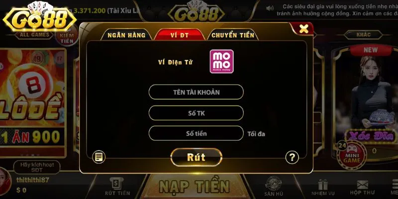 Rút tiền Go88 nhanh chóng qua ví điện tử